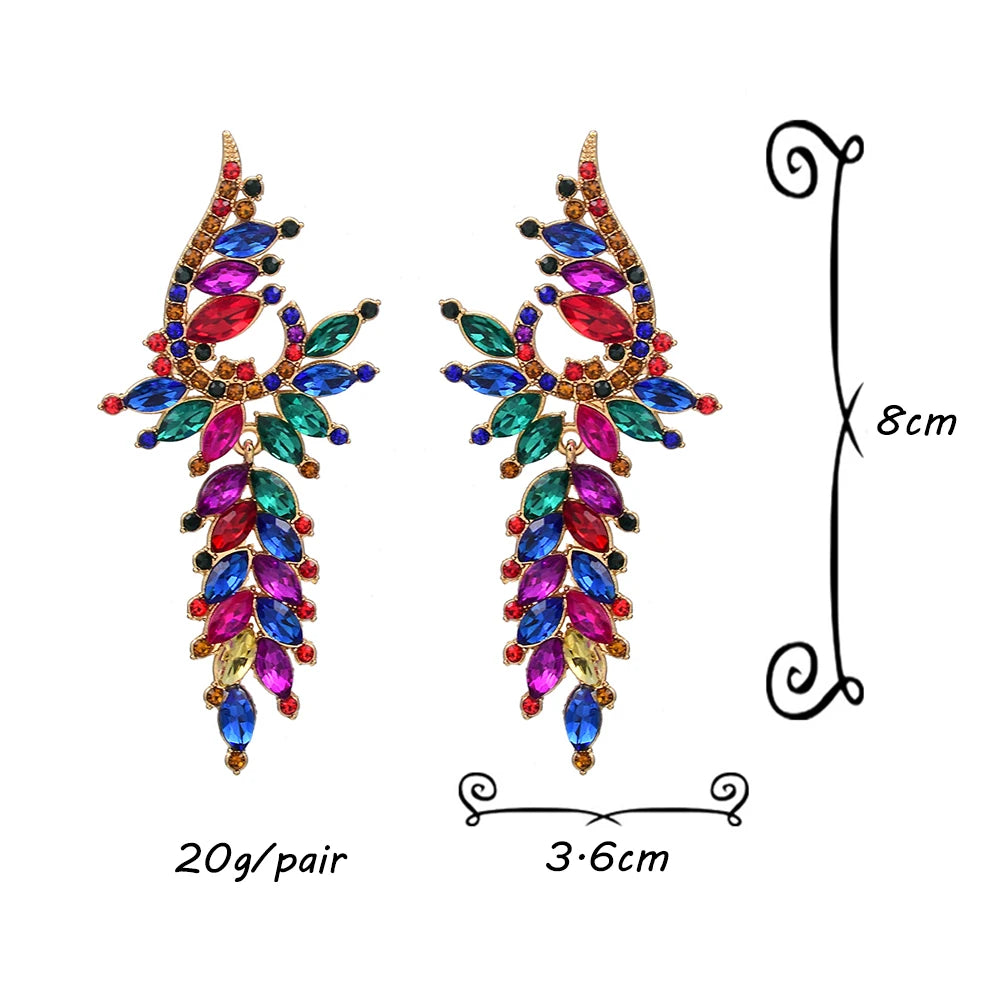 Colored Rhinestone Leaf Earrings