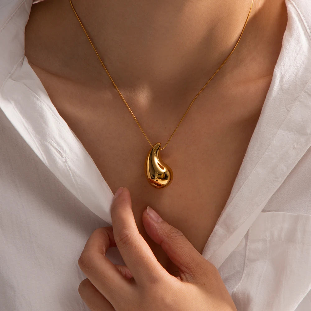 Tear Drop Necklace Stainless Steel 18K