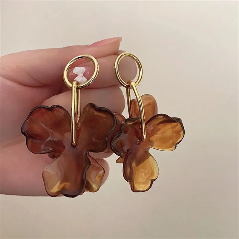 Silver Brown Flower Earring