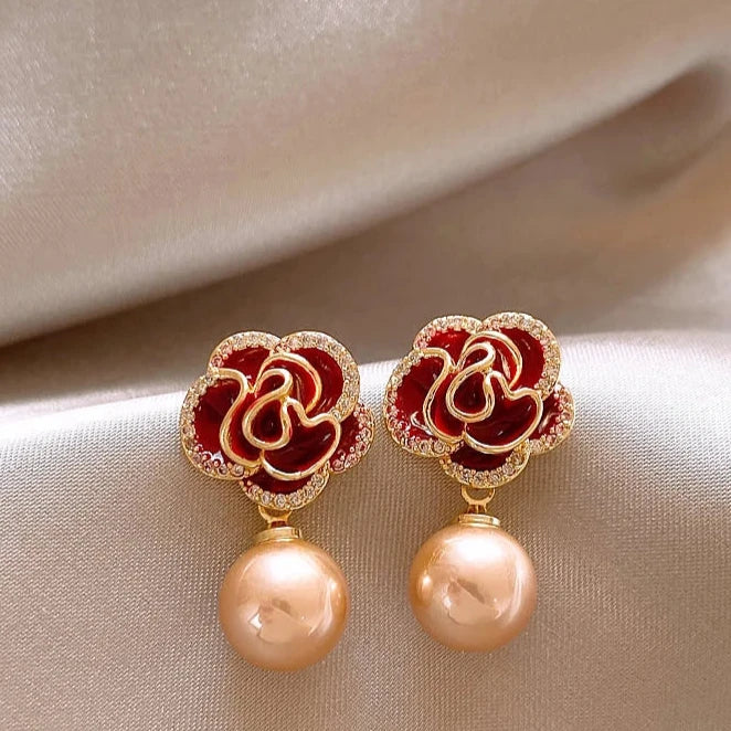 Red Gold Flower Earring