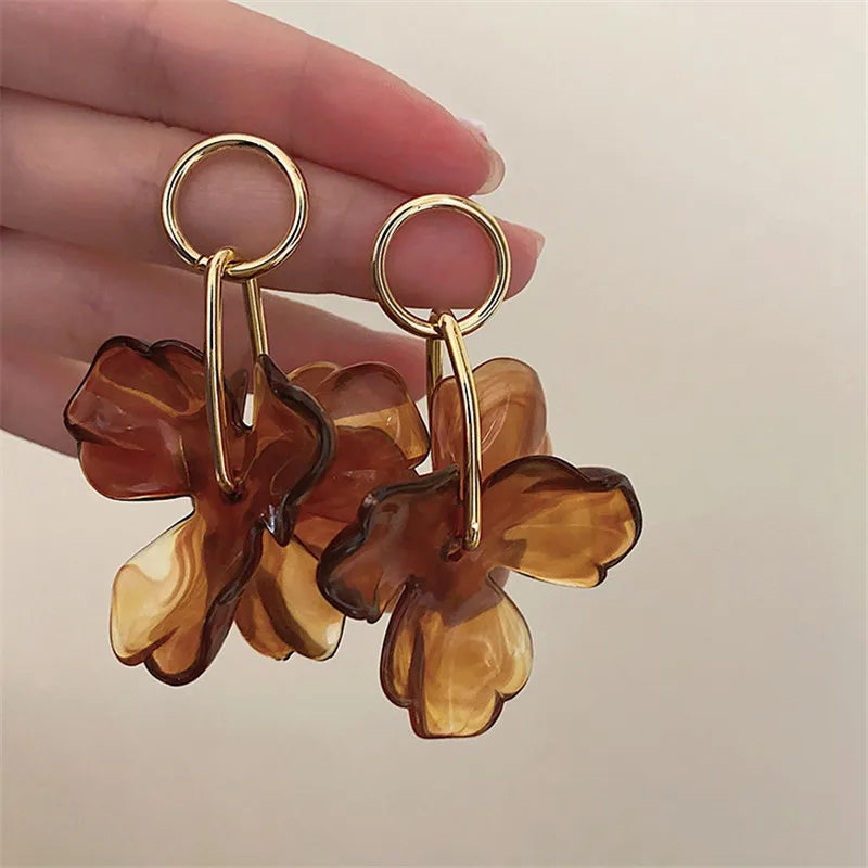 Silver Brown Flower Earring