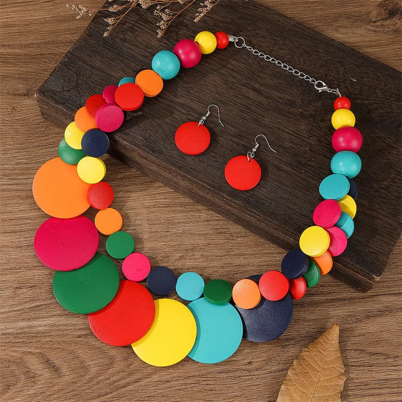 Vintage Wooden Necklace With Two Layers