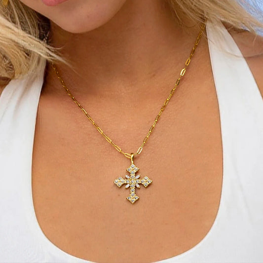 Zircon Cross Pendant Necklace