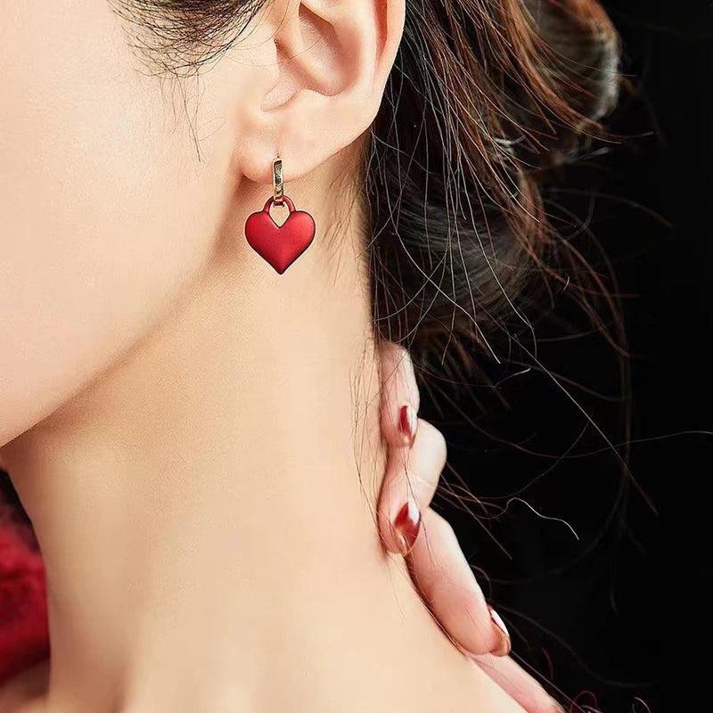 Red Gold Heart Earring